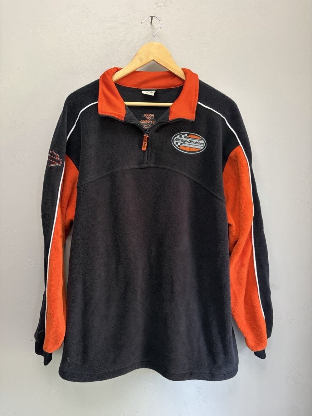Vintage HARLEY-DAVIDSON Quarter Zip Heavy Fleece Orang/blue Mens L (0099)